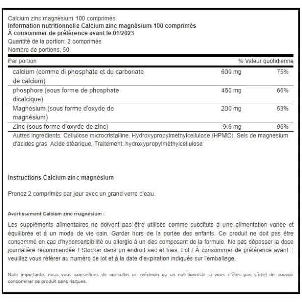 BioTech USA Calcium Zinc Magnesium (100 caps)