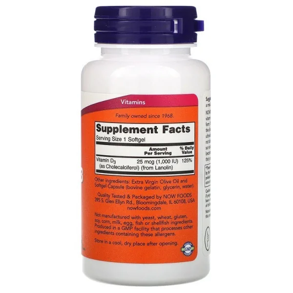 Now Foods Vitamin D-3 1'000 IE (180 Softgelkapseln)