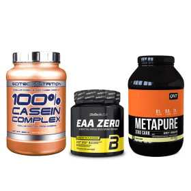 QNT Metapure Zero Carb (908g) + BioTech USA EAA Zero (350g) + SN 100% Casein Complex (920g)
