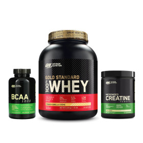 Whey Gold Standard (2.27kg) + ON BCAA 1000 (200 caps) + ON Creatine (317g)