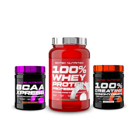 SN 100% Whey Protein Pro (920g) + SN 100% Creatine Monodydrate (300g) + SN BCAA Xpress (280g)|Scitec Nutrition